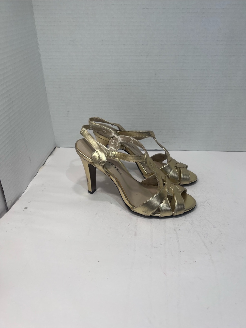 Audrey Brooke Metallic Gold Strappy High Heel Sandals